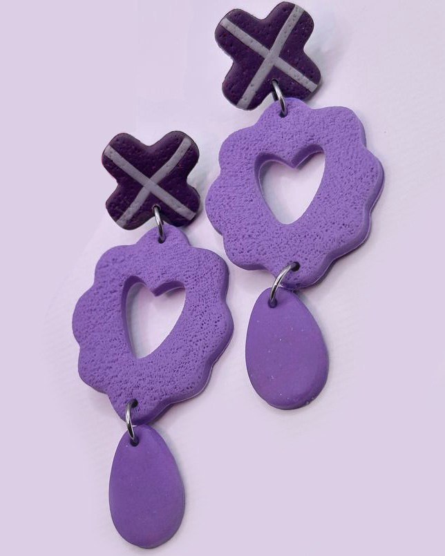 Purple Heart Cutout Stud Earrings