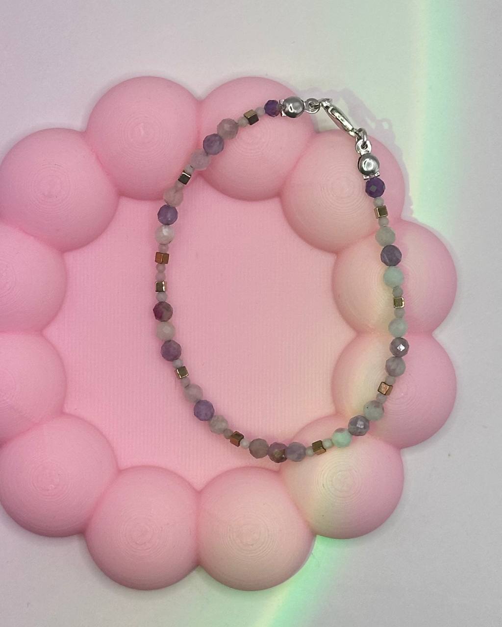 Natural Stone Bracelet:  Amethyst, Rose Quartz, Amazonite