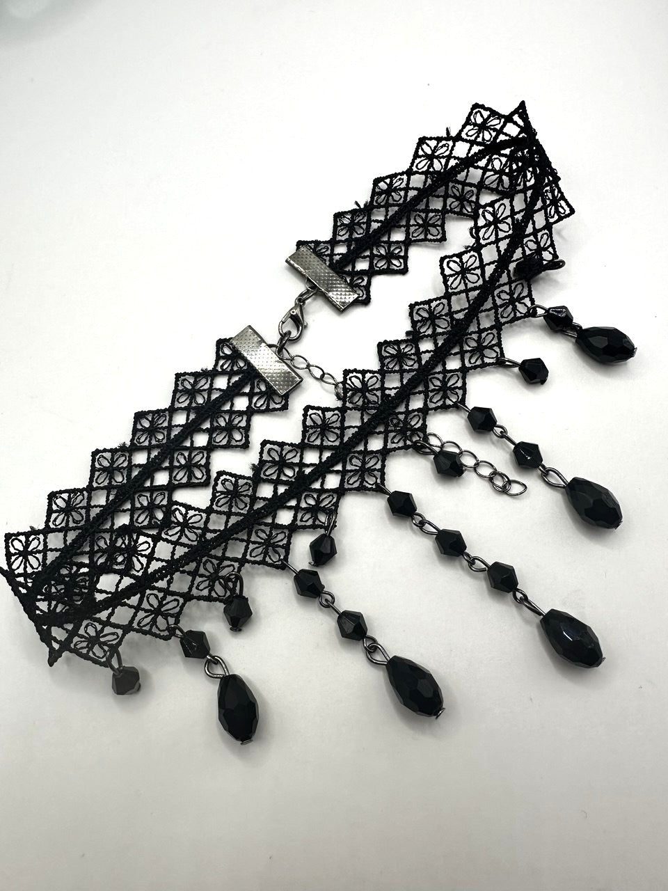 Black Lace Choker with Hanging Beads